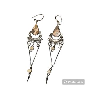 Peruvian Alpaca silver with leopard jasper Chandelier dangle earrings